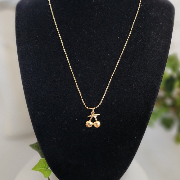 Gold Cherry Charm Pendant Chain Necklace - Picture 6 of 7